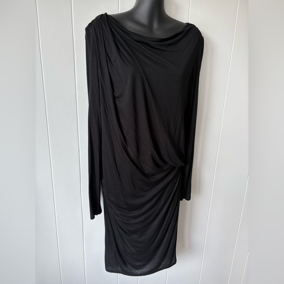 Helmut Lang Black Draped Long Sleeve Dress | Size Large - Picture 3 of 9